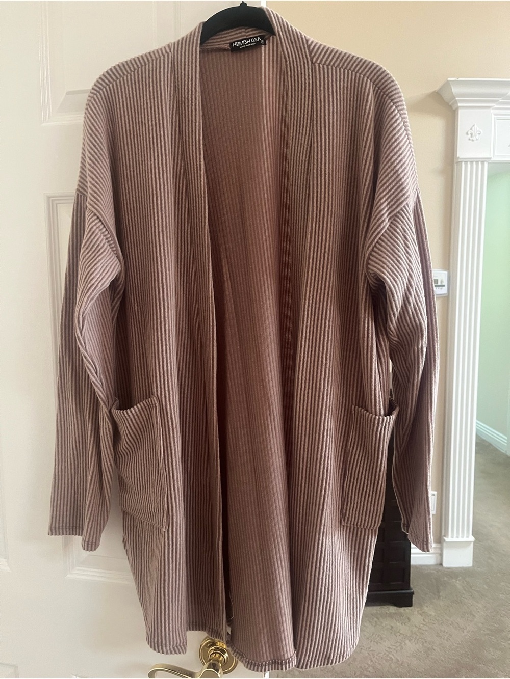 HEIMISH USA Ribbed Open Cardigan in Light Brown